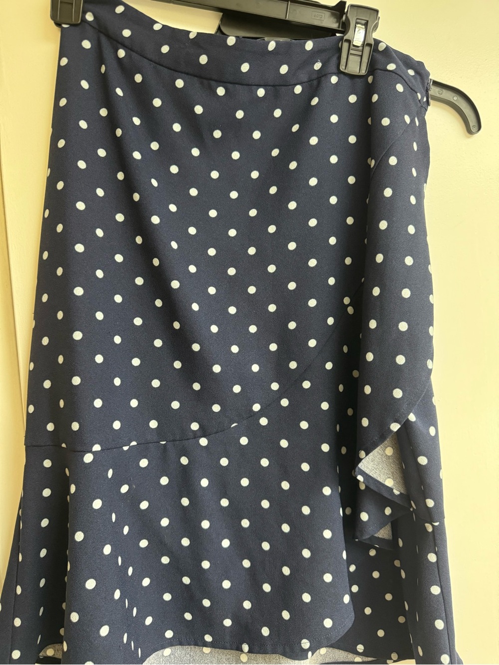Banana Republic Navy and White Polka Dot Asymmetrical Midi Skirt